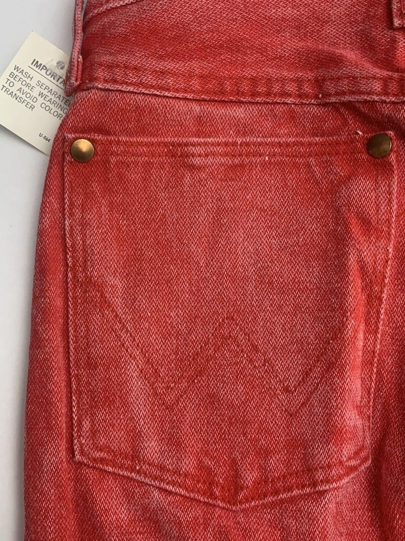 Jean VTG Wrangler pour femme 1 x 34 coupe cowboy, délavé à l'acide occidental rouge-orange Rodeo image 14