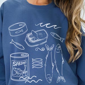 Ocean Gift, Herring Fish Lover, Sardine Doodle Crewneck, Marine Animal, Pilchard, Sea Life, Tin Can Sketch Sweatshirt, Fisherman Aesthetic