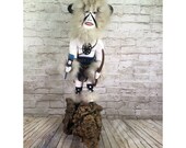vtg white buffalo large Kachina doll by Jemez artist Paja on driftwood 24 39 39 tall