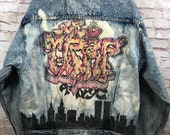 Vtg Jordache No Exit 80 s acid wash denim NY graffiti art sz s