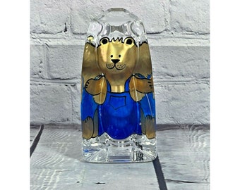 Kosta Boda Sea GlassBruk bear hand painted glass sculpture signed Sweden