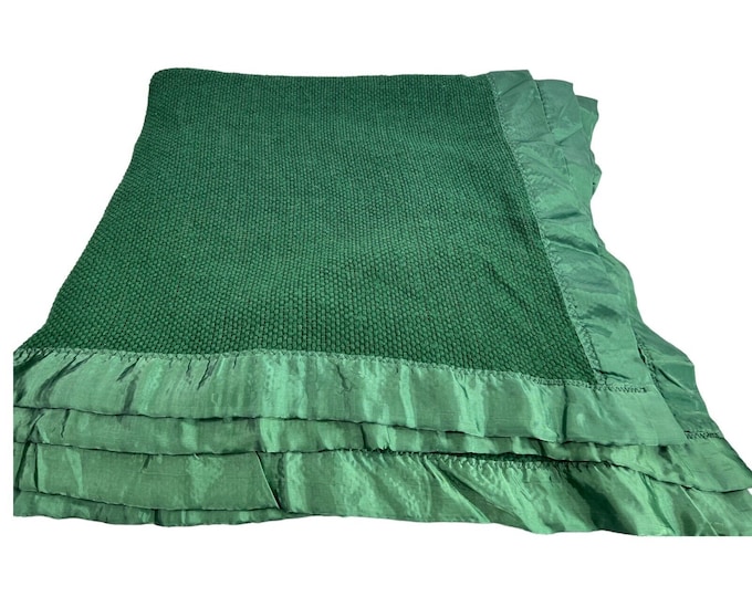 Vtg Satin Trim Waffle Thermal Knit Forest Green Blanket King Etsy