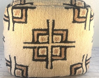 vtg Woven Kilim Wool Floor Cushion Moroccan Pouf Ottoman 17x15x15in