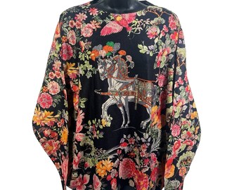 art to wear equestrian graphic print thin knit crewneck sweater oversized XL