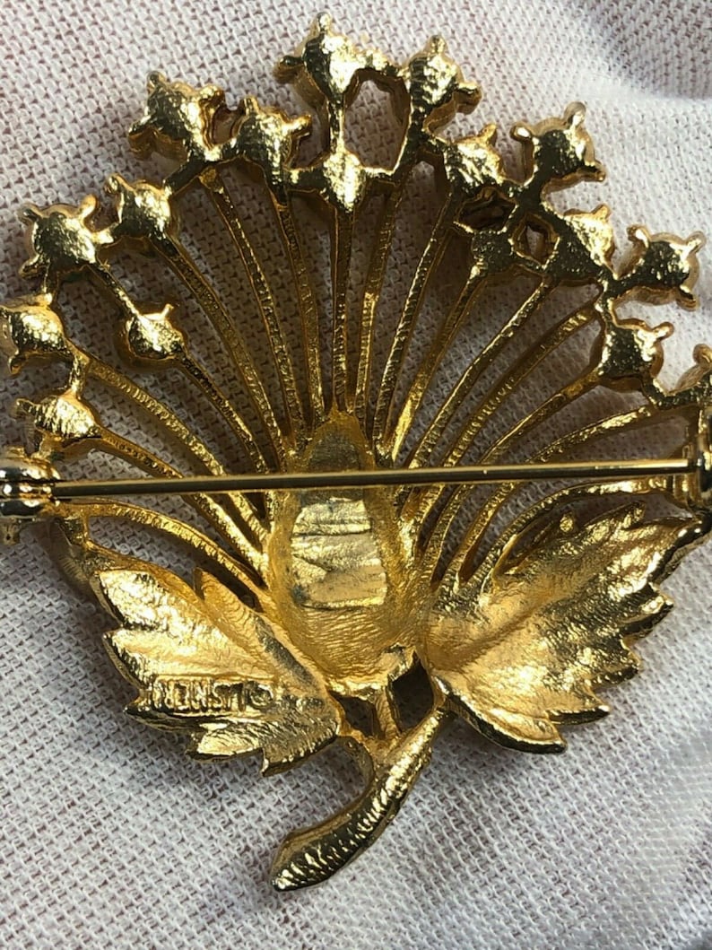 vtg signed LISTNER faux pearl gold tone spray pin brooch