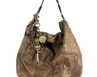 vtg y2k JUICY COUTURE tan lambs leather shoulder hobo bag with bag charms