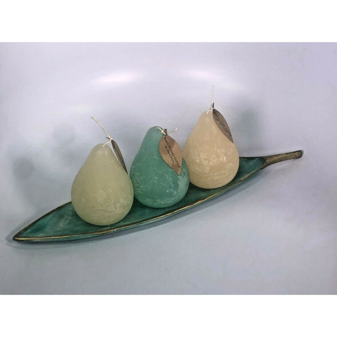 Lot of 3 Vance Kitira timber pear luxury candles on a lucite Etsy