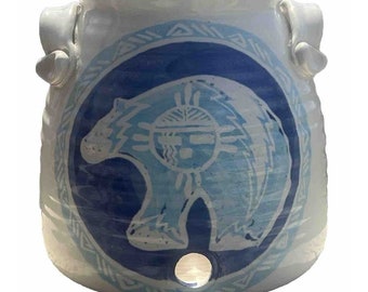 Vtg Native American Acoma Pottery Water Jug Jar Spirit Bear Vessel Arizona