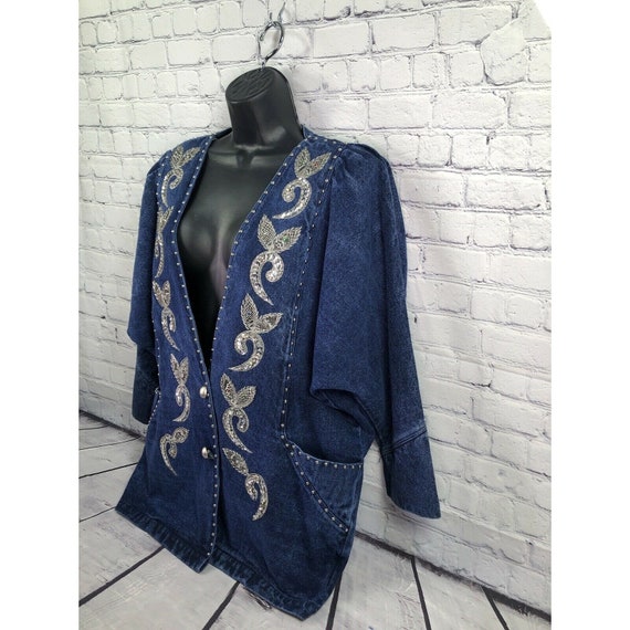 vtg 80's Ultra embellished batwing denim jacket s… - image 2