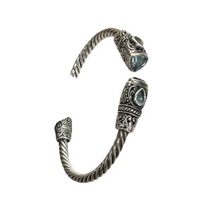ATI 925 ID Sterling Silver Cuff Bracelet Twist Hinged Design w/ Blue Topaz 7/8 image 7