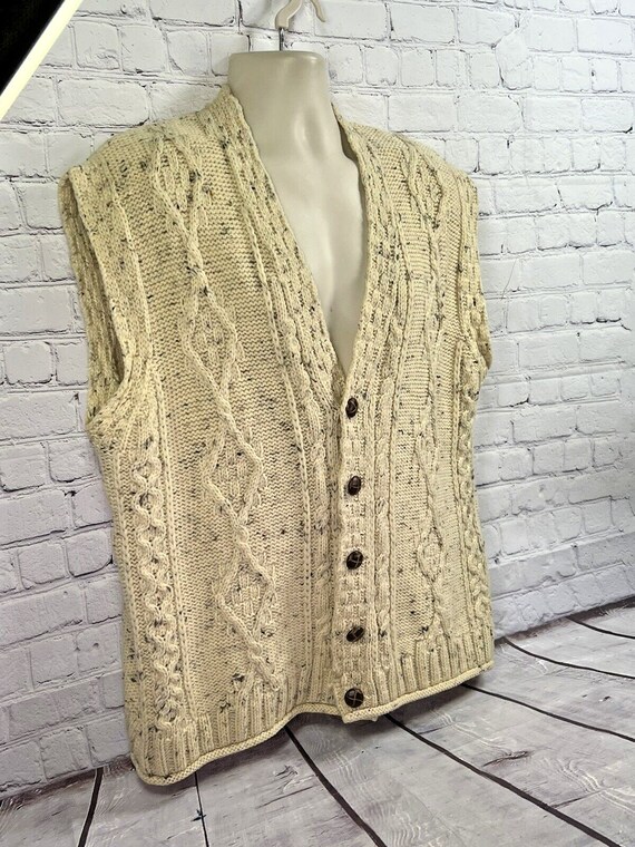 Vintage Aran Hand Knitted Woollen Waistcoat Cardi… - image 3