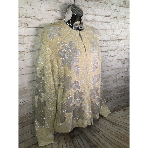 vtg1960s clear iridescent sequin cream angora swe… - image 7