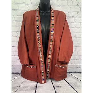 vtg Alida&#39;s Collection handwooven southwestern motif open jacket sz large