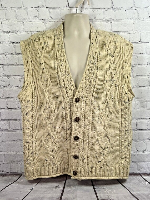 Vintage Aran Hand Knitted Woollen Waistcoat Cardi… - image 4