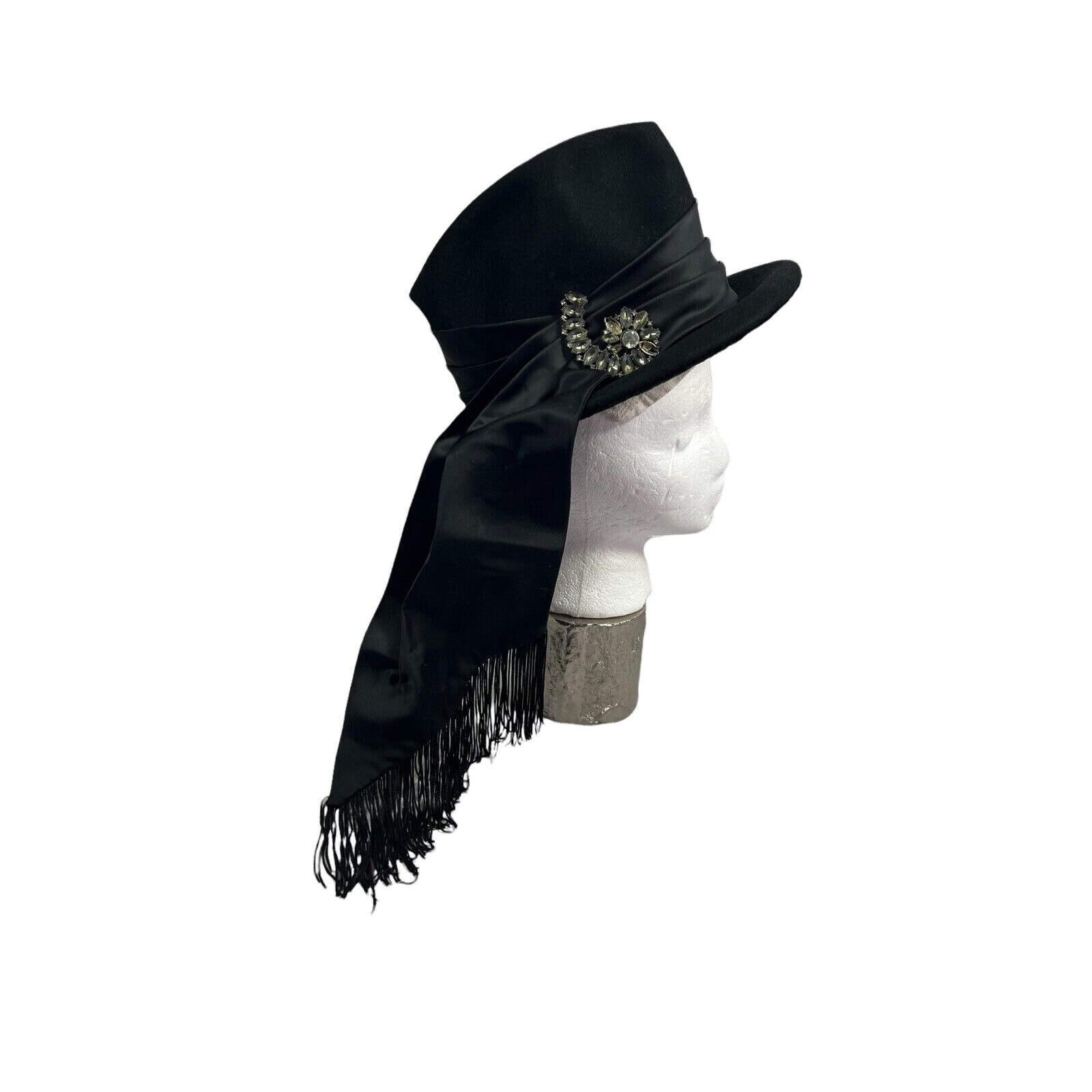 Buy Vtg Doris Elegante Tall Felted Black Hat With Satin Fringe Online in  India - Etsy