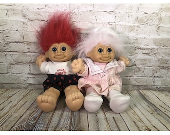 vtglot de 2 poupées Russ Troll garçon &fille peluche enfants berrie
