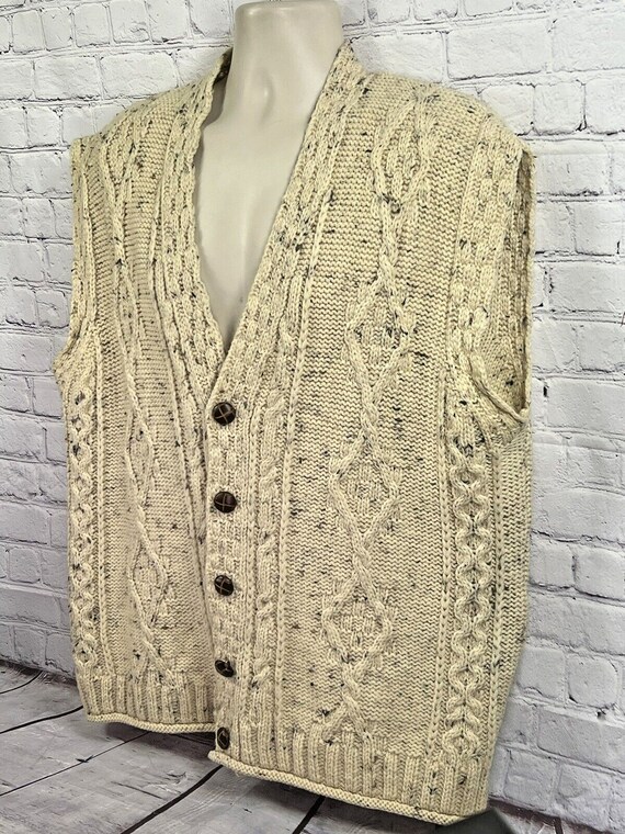 Vintage Aran Hand Knitted Woollen Waistcoat Cardi… - image 5