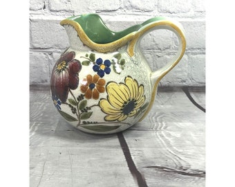 vtg Royal Holland Gouda Floral Pitcher/ bulbous/ Round/ Handle Jug Dutch Pottery