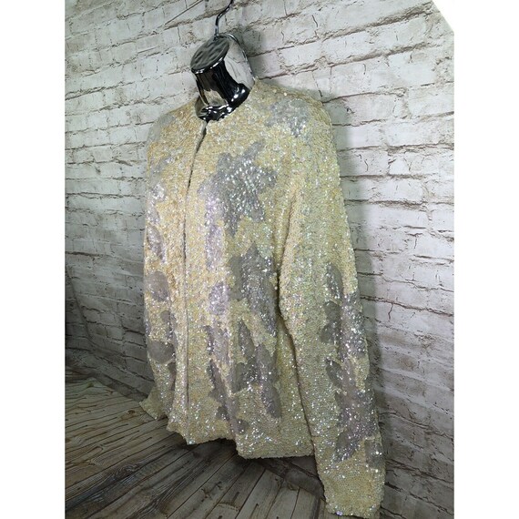 vtg1960s clear iridescent sequin cream angora swe… - image 6