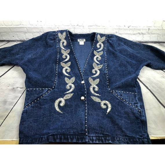 vtg 80's Ultra embellished batwing denim jacket s… - image 7