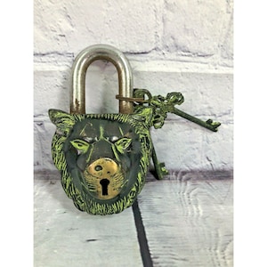 Trinetra artizan solid brass lion padlock with 2 keys fully functional 5.5x 3.5