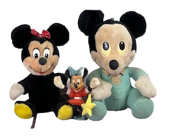 vintage lot of 3 Mickey and Minnie mouse plush Disney