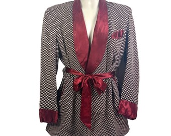 vtg 50's Royal Robes polka dot silk gentlemans smoking jacket sz XL Hugh Hefner