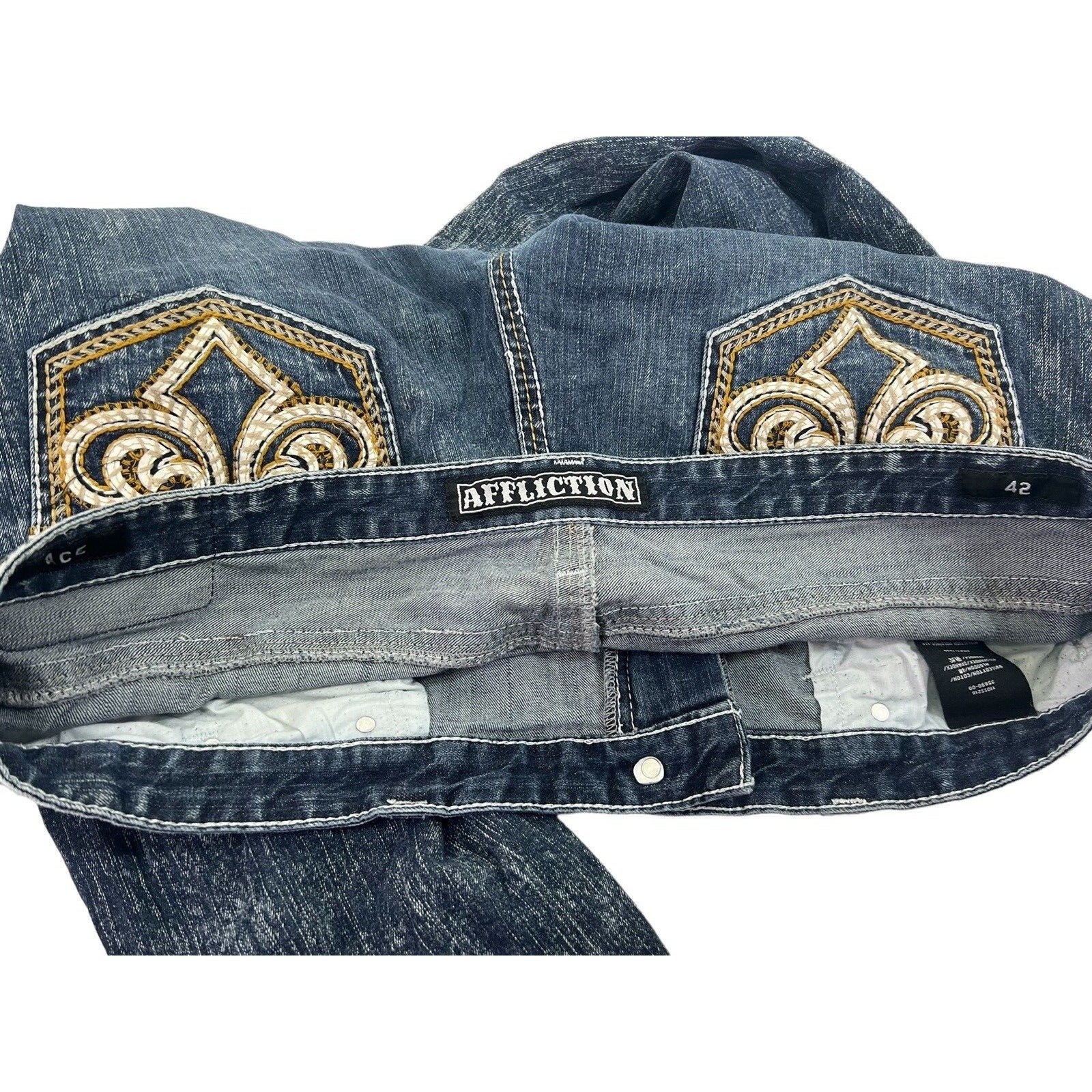 Vtg Y2k Affliction Ace Denim Jeans Men's 42 Dark Blue