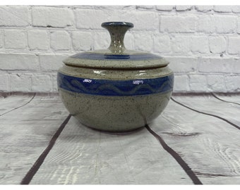 vtg Studio Art Glazed Pottery Lidded Bowl Signed 9 x 28