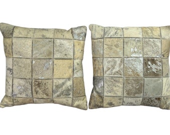 western cowhide patchwork silvery pillow cover 13''x 14'' Cabin Lodge Decor hand made