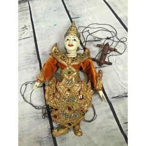 vtg antique Burmese marionette string puppet wood dancer doll 16.5