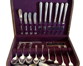 vtg 1900's Rogers & Bro. original rogers silver plate 26 pc serving set chest