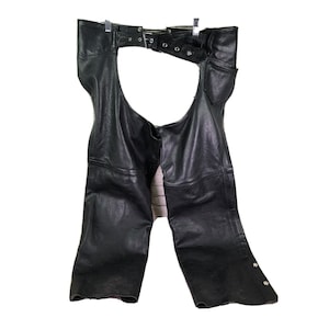 vtg Unik international  black leather motorcycle chaps sz medium