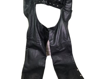 vtg Unik international  black leather motorcycle chaps sz medium