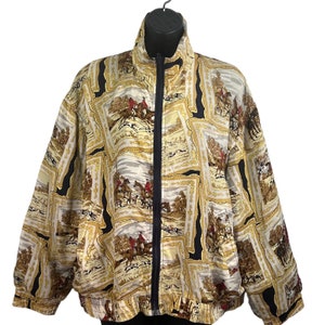 vintage Bogari Studio Silk Bomber Jacket Womens S Equestrian Full Zip Collared