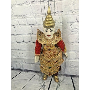 vtg antique Burmese marionette string puppet wood dancer doll 16.5