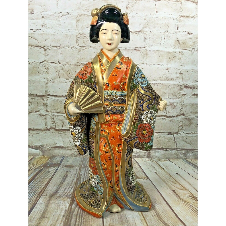 vtg art noveau Japanese hand painted ceramic Geisha sculptor 14/'/' tall