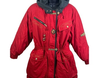 Vintage 80's Neiman Marcus Ski Jacket Winter Coat Women’s M Red Duck Down puffer