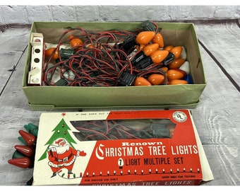 vtg 70's Renown C-9 Christmas Lights mix lot Red String Set w/ Original Box