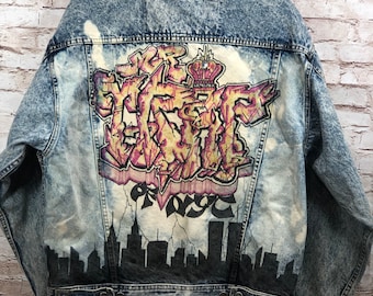 Vtg Jordache No Exit 80’s acid wash denim NY graffiti art sz s