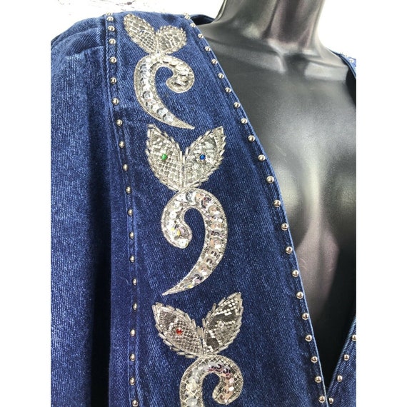 vtg 80's Ultra embellished batwing denim jacket s… - image 4