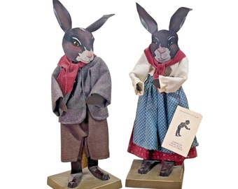 vtg 1991 American Folk Art & Collectibles SHADOWDANCER Pair of Rabbits