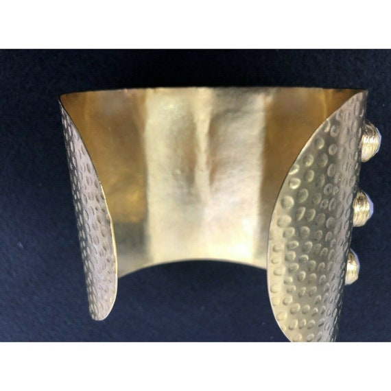 vtg artisan Turkish hammered brass moonstone wide… - image 5