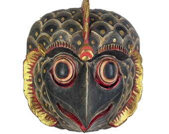 vtg Mask Barong Bird Face Hand Carved Decor Wall Wood Painted Balinese God