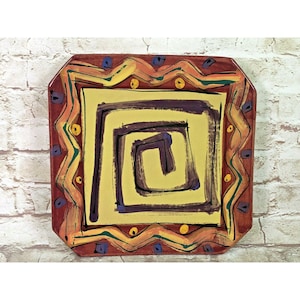 vtg 80er Jahre Karen Howell Art Pottery quadratischer Platzteller 24 cm signiert