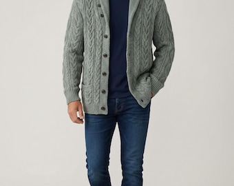 vtg Polo Ralph Lauren Wool Cashmere Cardigan Fisherman Cable Knit  2XL green