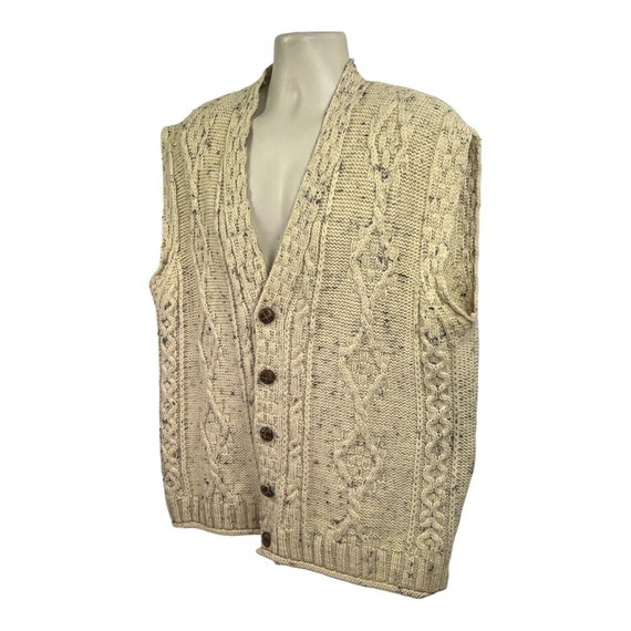 Vintage Aran Hand Knitted Woollen Waistcoat Cardi… - image 1