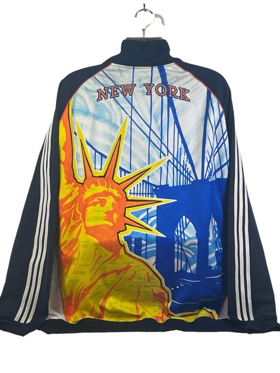 Adidas Jacket Mens 3X Blue Stripe Track NYC Statue of Adidas Jacket Mens 3X Blue Stripe Track NYC Statue of