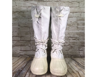 vtg Sorel Snowcat tall white canvas snow or barn boots W5