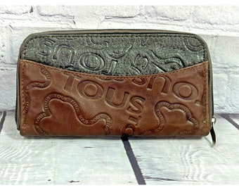 art to wear black and brown tooled leather 2 compartment fashion wallet